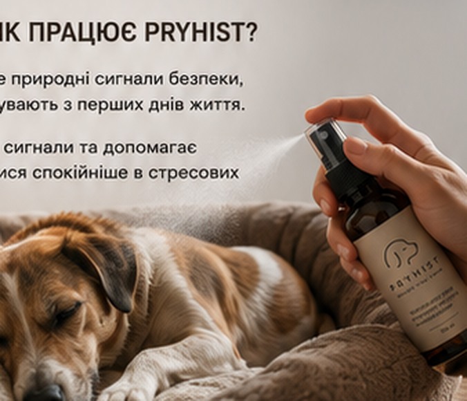 Спрей PRYHIST розпилюють на лежанку собаки